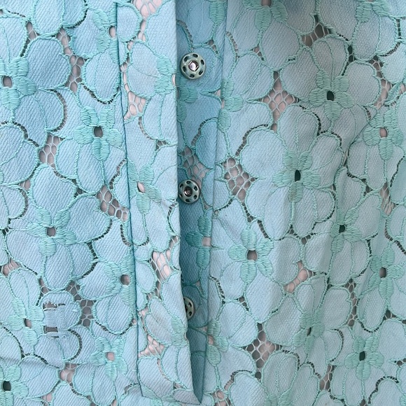 DvF Diane von Furstenberg Leeandra Shirt Dress Soft Turqoise Floral Lace Size O - Picture 5 of 7